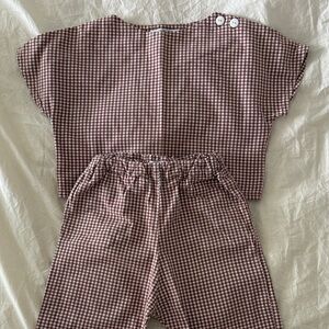 Brown Gingham Top and Pants Set